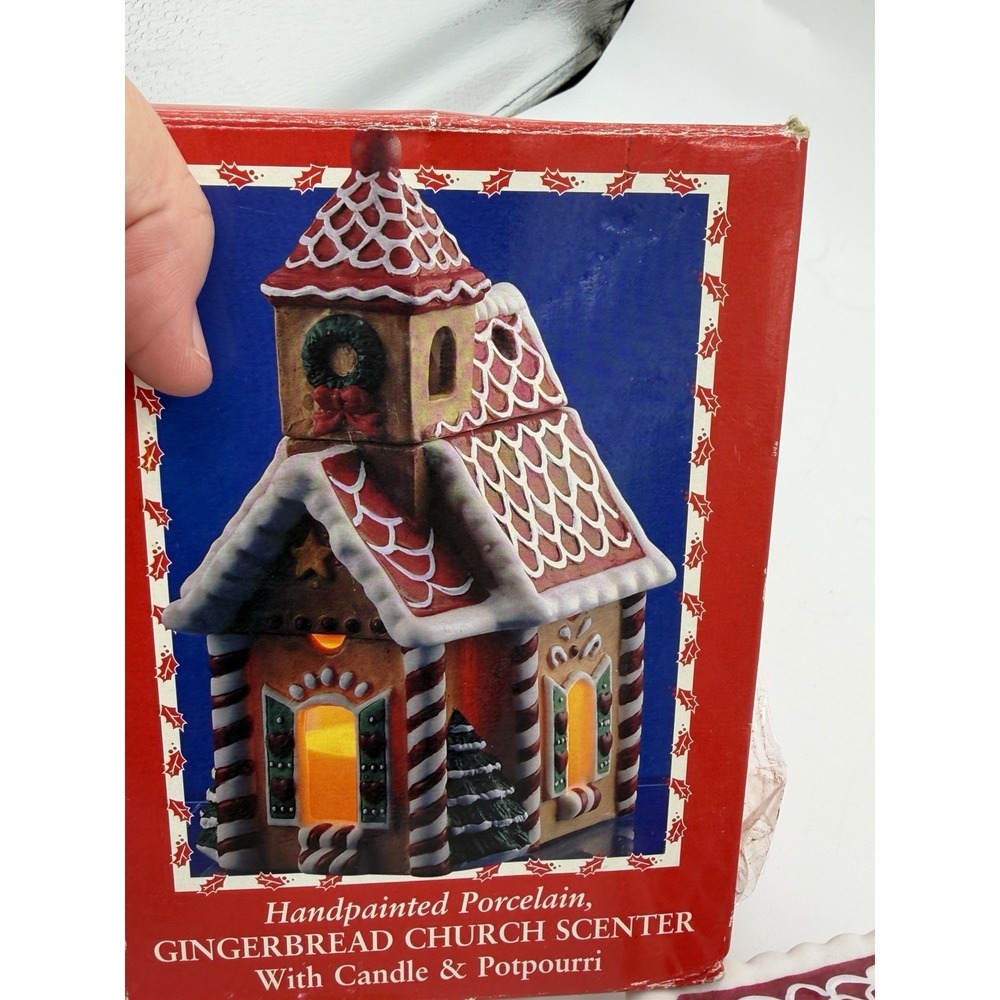 Vintage Handpainted Porcelain Gingerbread Church Scenter Candle - Picture 12 of 13